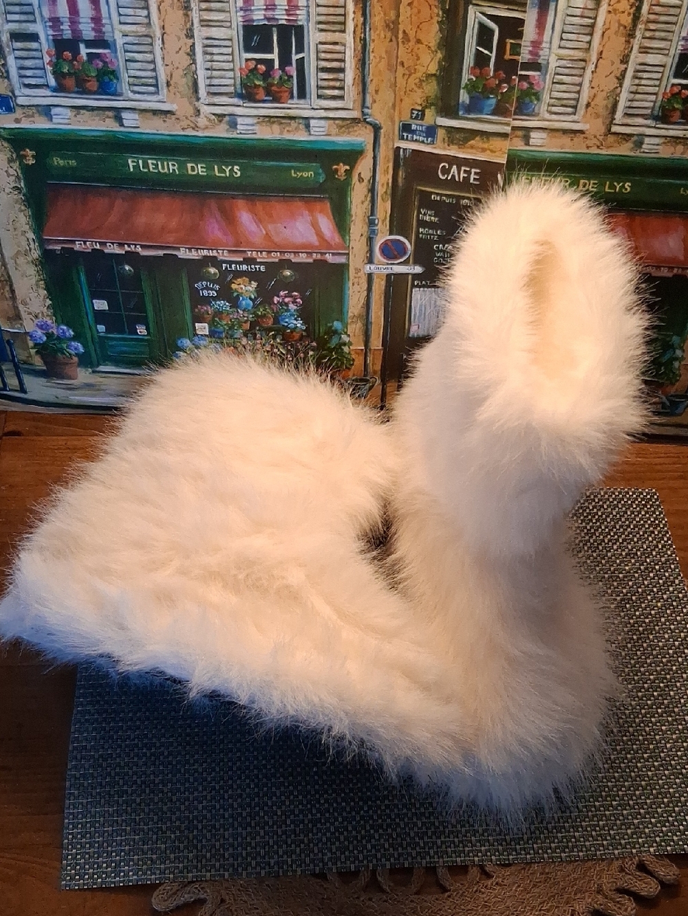 NWOB-Fluffy Faux Fur Hard Bottom Boots in Soft White